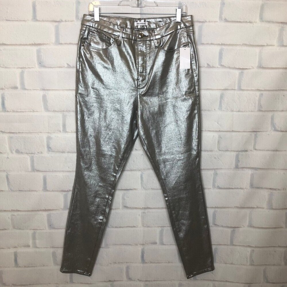NWT Good American Good Waist Metallic Silver Jeans Size 14